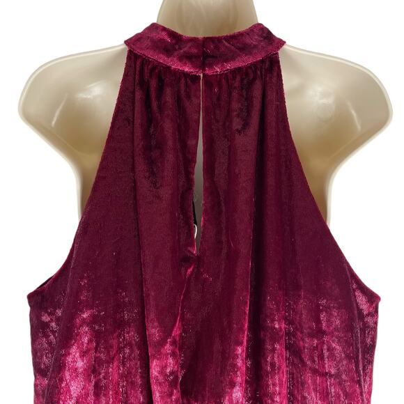 Ramy Brook Ellin Velvet Halter Neck Blouson Mini Dress Deep Red Size L - Picture 8 of 9